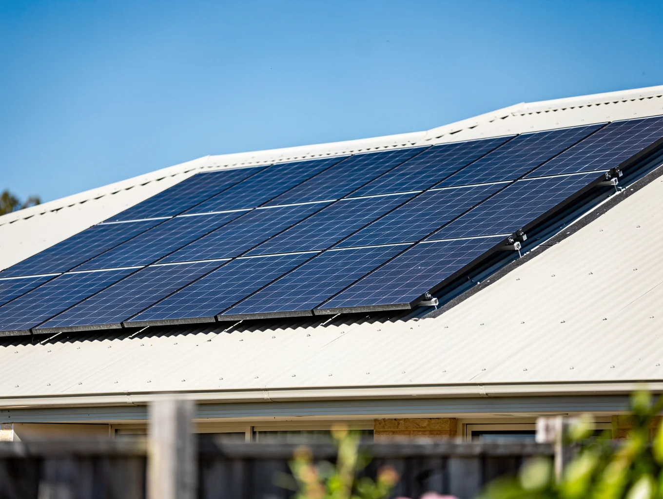 Rooftop solar panel array on a residential roof