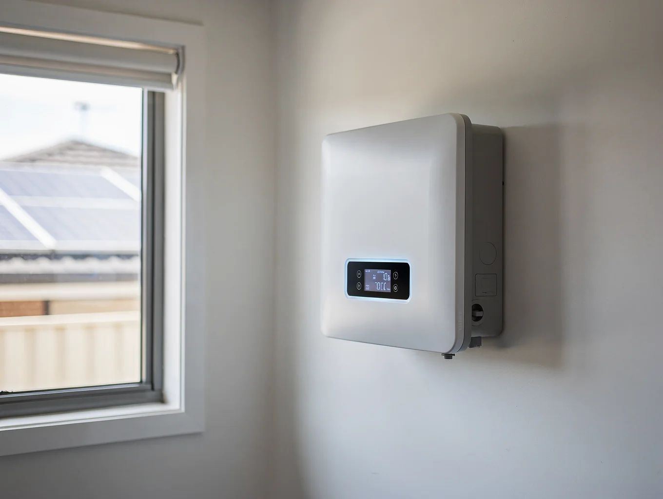 Fronius Primo GEN24 hybrid inverter mounted on a garage wall