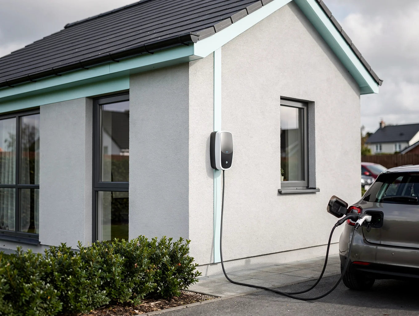 Sungrow AC EV charger beside an electric car