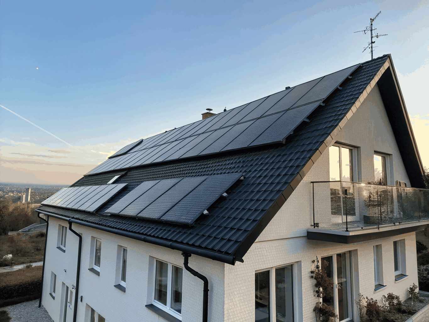 Aiko Neostar all-back-contact solar panels on a tiled roof
