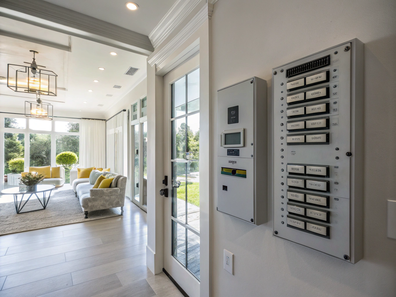 Timber-framed new home with electrical rough-in cabling and switchboard enclosure